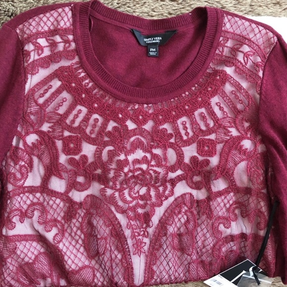 Simply Vera Vera Wang Mock-Layer Lace Sweater - Picture 3 of 6